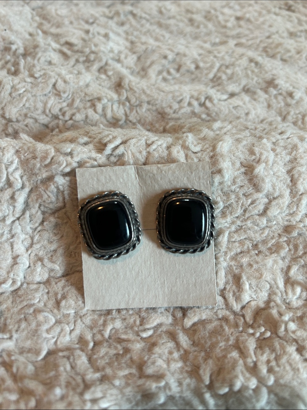 Vintage Black and Silver Square Stud Earrings